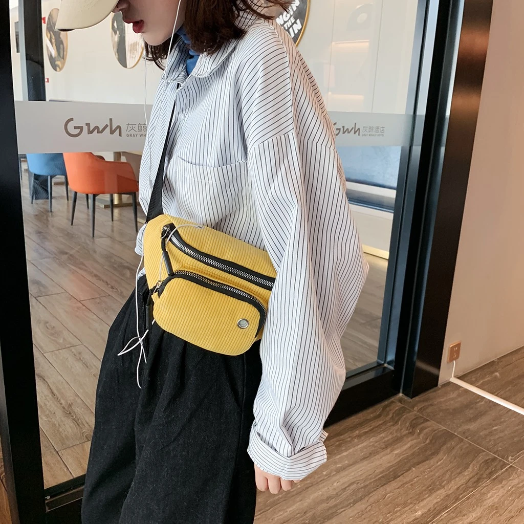 Aelicy Waterproof Waist Bag Men Female Corduroy Functional Money Phone Belt Belt Bag With 2 Zipper Bags Large Capacity 1024