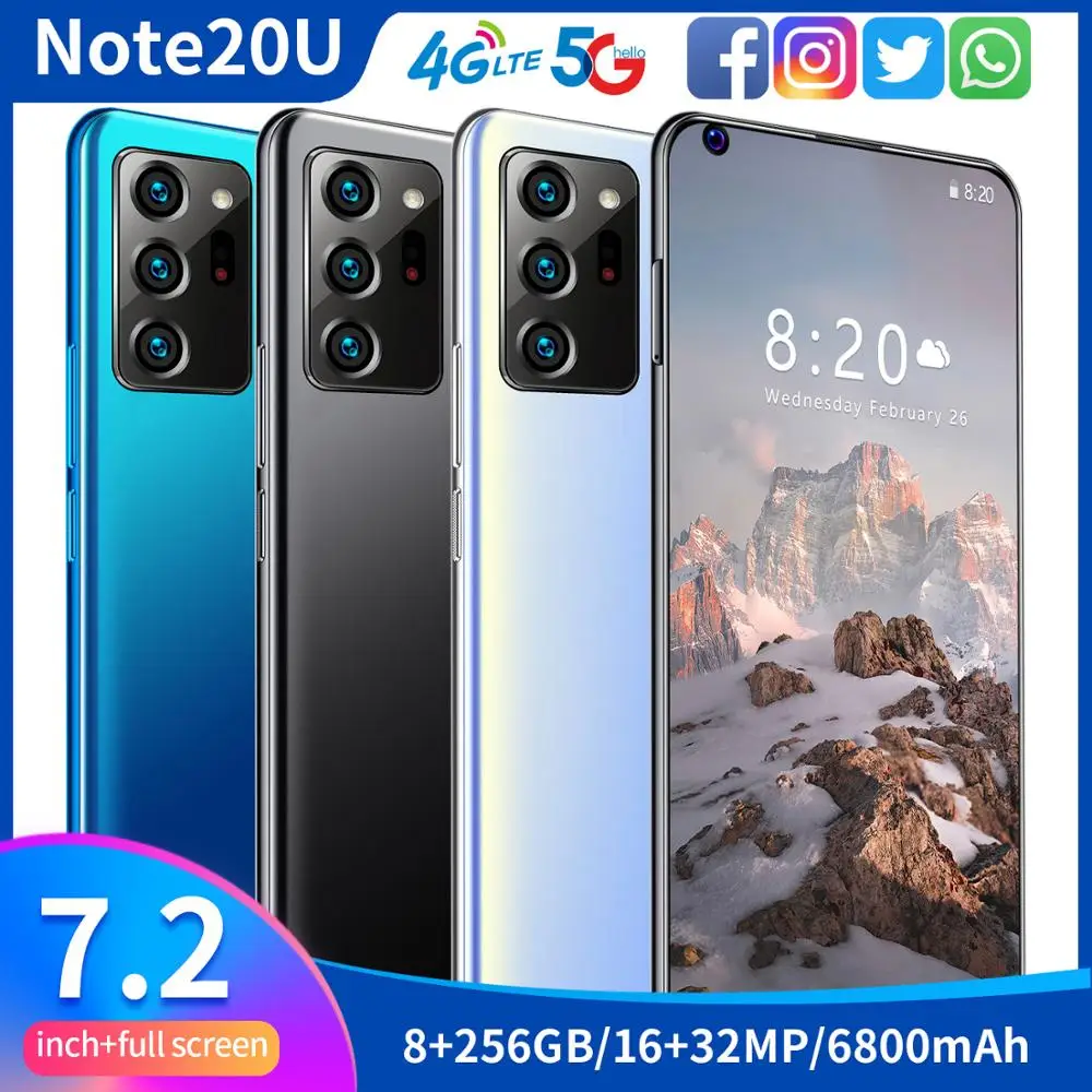 8G RAM Note20U Smartphones Octa Core 128G ROM