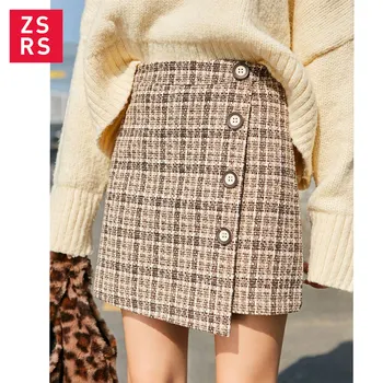 

Zsrs Summer Autumn Skirts Womens 2020 new Elegant Button High Waist Skirt Female School Skirt mini skirt falda escocesa mujer