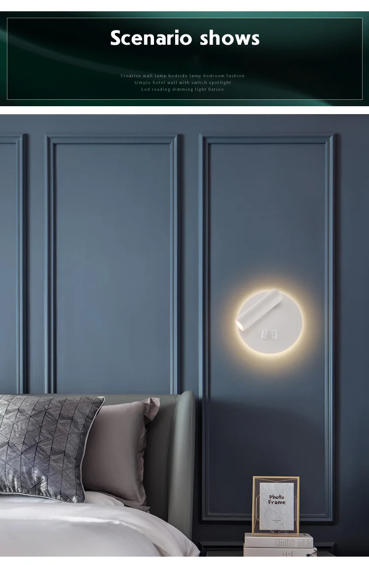 Luminária de Parede Interno com Interruptor Iluminação de Leitura Led para Quarto Duplo Ângulo Ajustável Oscilante Rotativa 3000k 4 Luminárias de parede