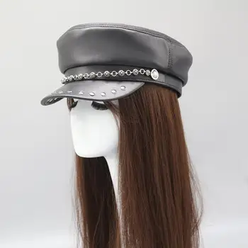 

Military hat women sailor hat genuine leather cap spring autumn hat for women men Female travel cadet hat Captain Cap