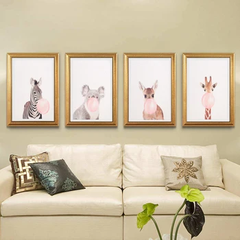 

4 Panel No Frame Wall Picture Print Art Painting - Animal Blow Bubble Gum for Homw Wall Room Decor Office Cafe Shop Ornament