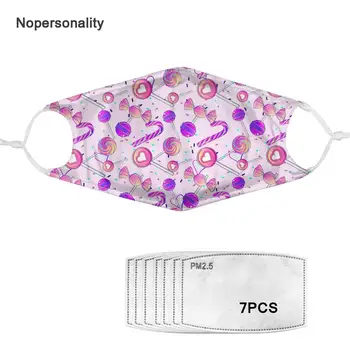 

Nopersonality Unisex Mouth Mask Adjustable Lollipop Print Anti-dust Face Mask Reusable Mouth Muffle with 7pcs Filter Papper