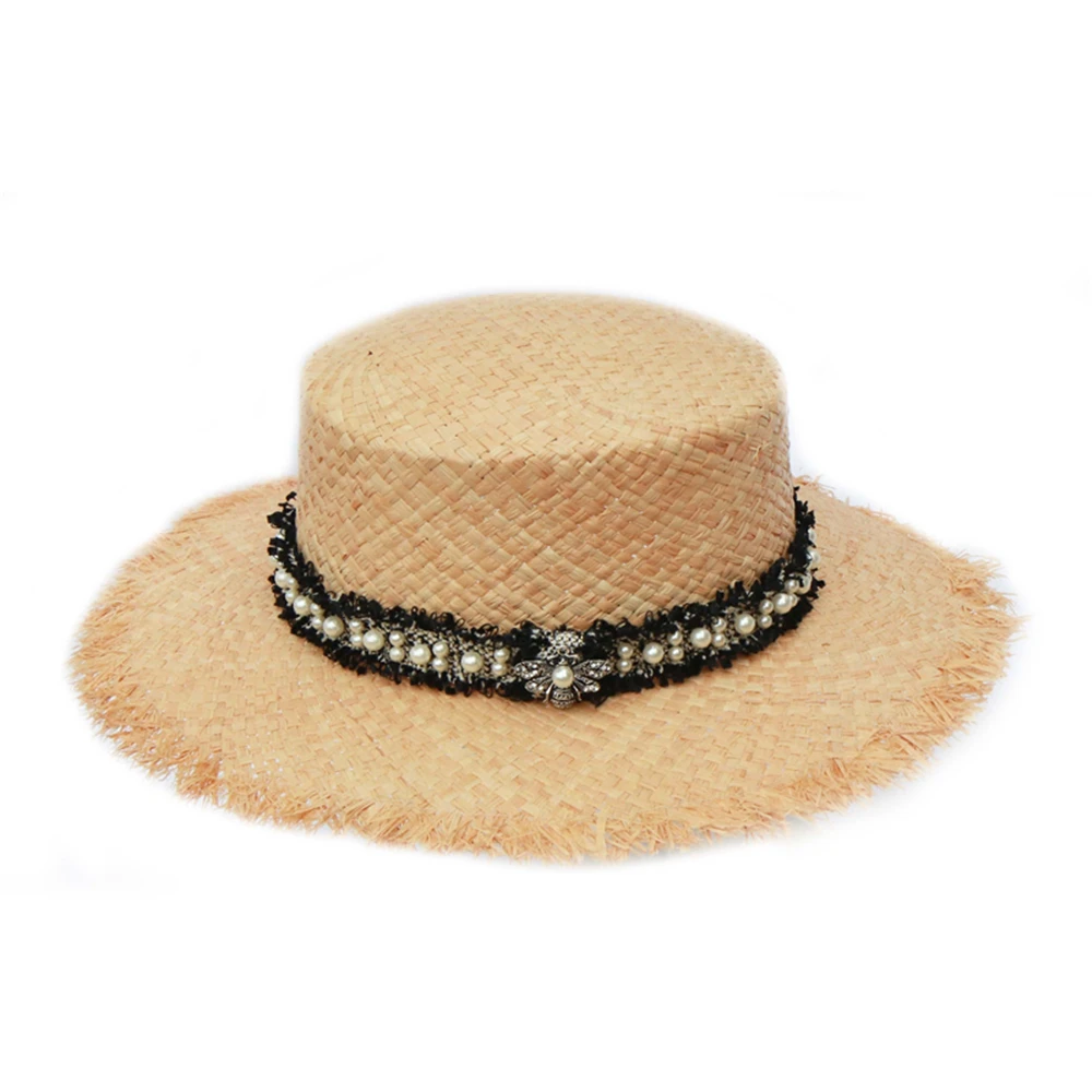 Новинка, дизайн, твид, жемчуг, рафия, пляжные шляпы для женщин, модная мягкая соломенная шляпа от солнца, женские летние козырьки, шапки