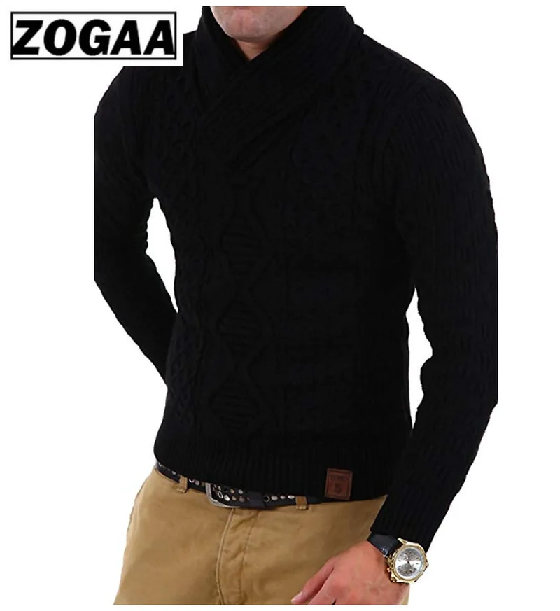 ZOGAA, мужской свитер с высоким воротом, модная однотонная зимняя верхняя одежда для мужчин размера плюс, теплый свитер из грубой шерсти, мужские свитера, новинка