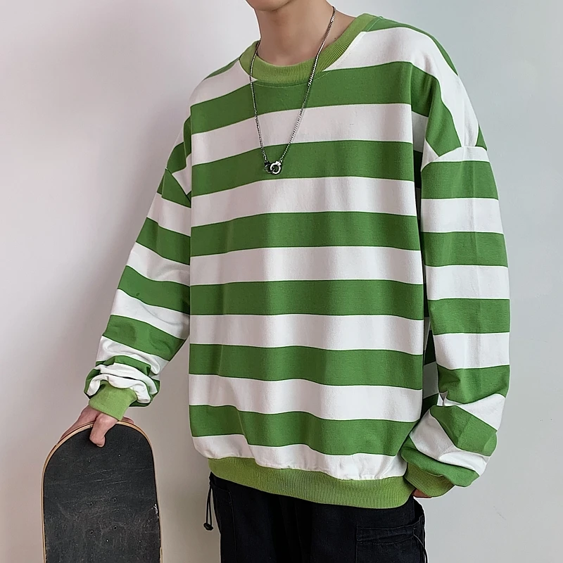 green Men's 13 Color Full High-quality Coats Stripe Printing Hoodies Mens Cotton Clothes Pullover Casual Loose Sweatshirts Size M-5XL - Color: green