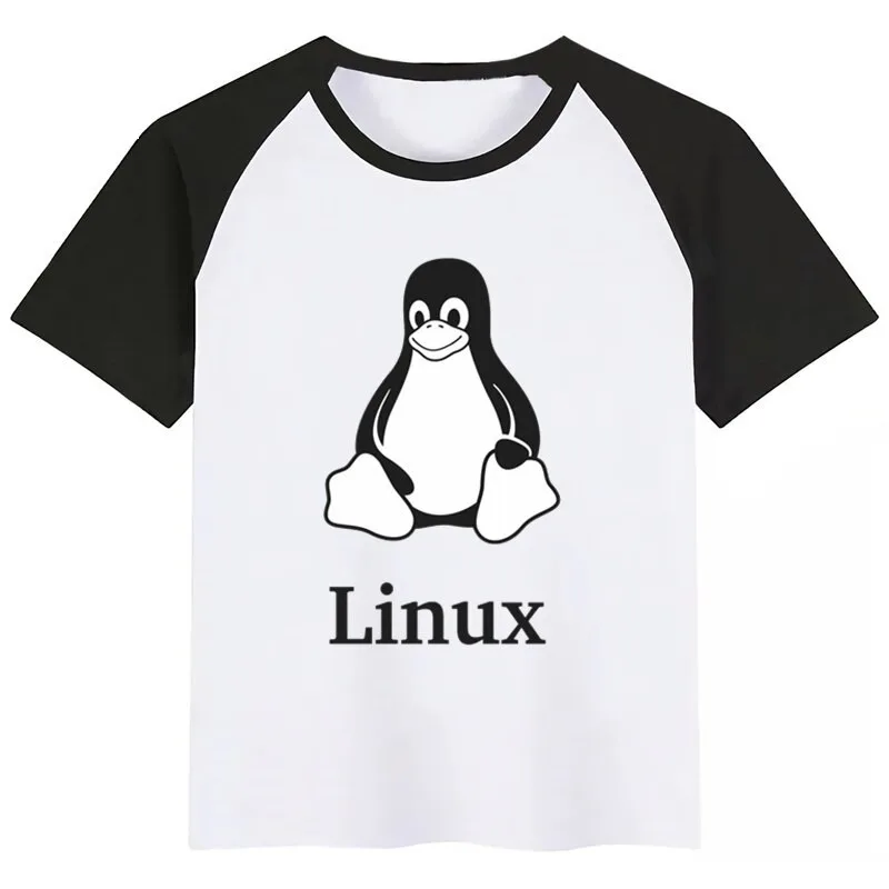 LINUX Penguin в компьютерном летнем стиле Забавные милые топы для девочек, модная уличная Футболка Harajuku для мальчиков уличная детская футболка