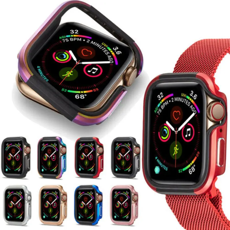 Корпус часов для наручных часов iWatch, 40/44 мм ТПУ Рамка для экрана из алюминиевого сплава протектор Защитный чехол крышка универсальный амортизирующий бампер для Apple Watch, версии 5/4