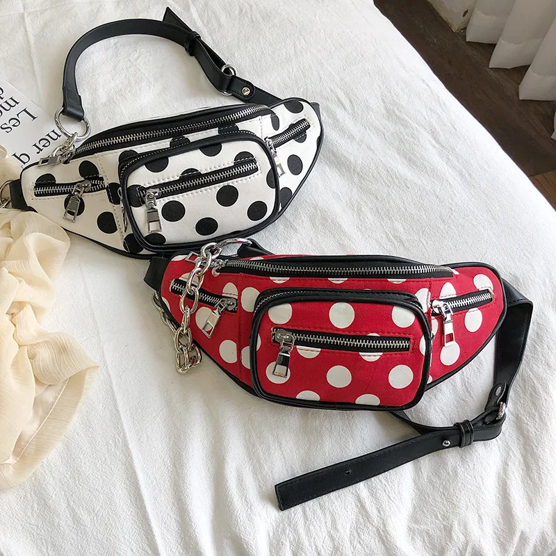 

New Trend Fashion Chest Bag Tide Wave Point Girl Shoulder Crossbody Bag Chic Chain Wide Shoulder Strap All Match Waist Pack