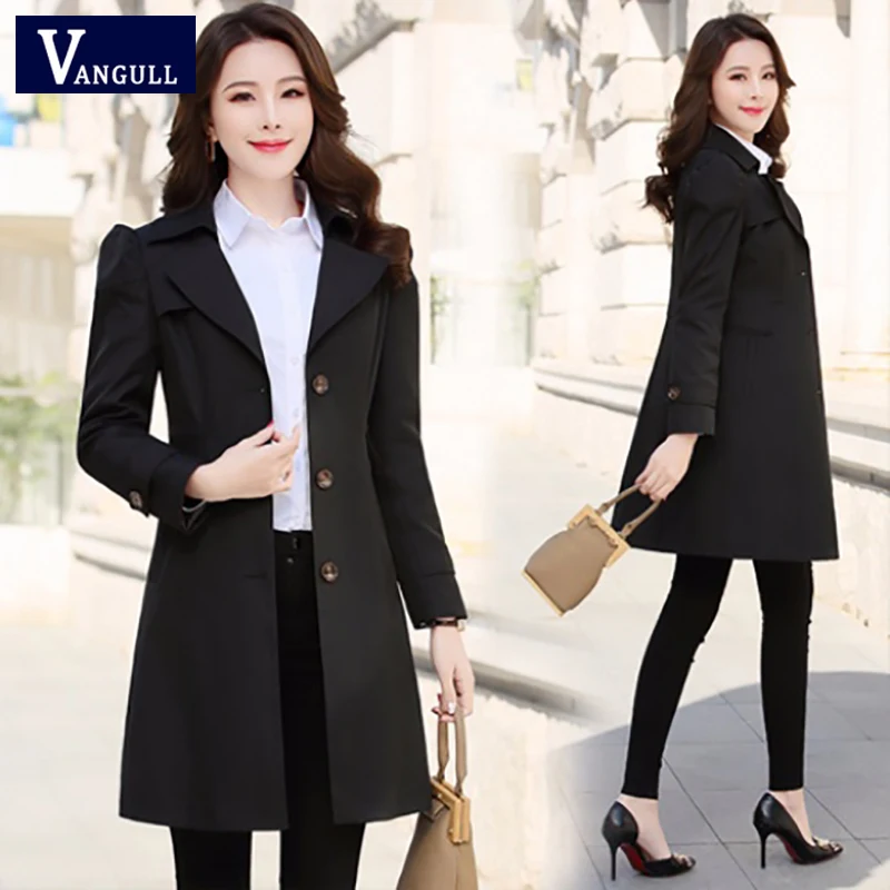 Goedkoop Vangull Vrouwen Klassieke Trenchcoat 2019 Lente Herfst Nieuwe Mode Kaki Zwart Single Breasted Solid Slim Plus Size Wind Jas