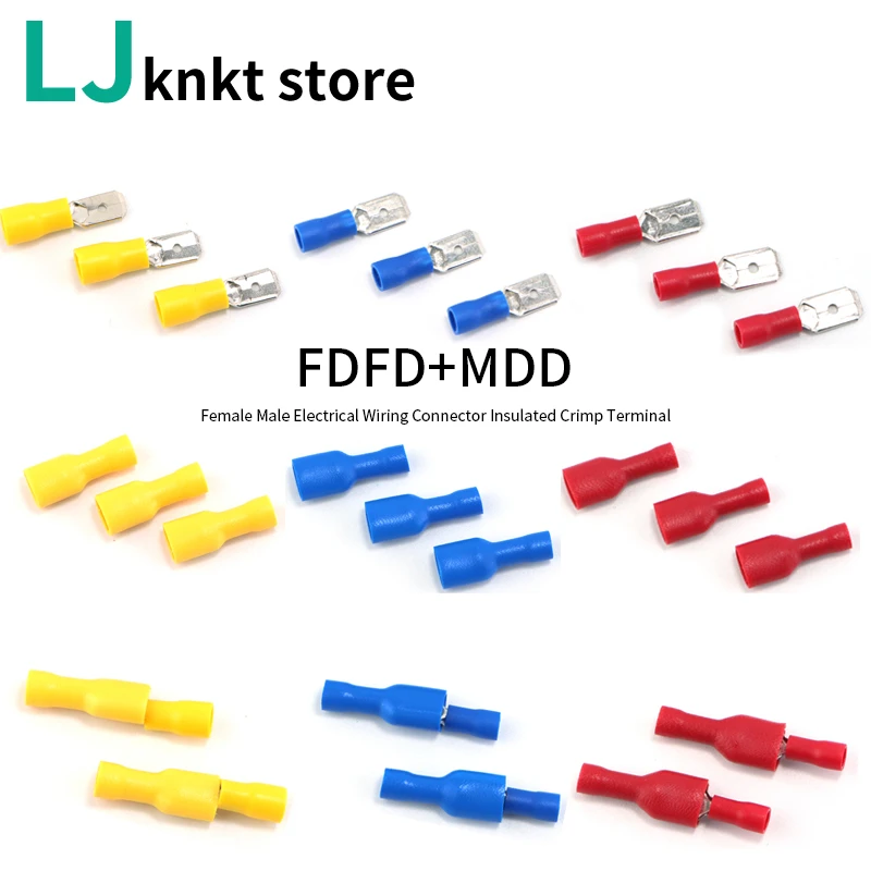 

100PCS/50set pair 16-14AWG Female Male Wiring Insulated Crimp Terminal FDFD MDD1.2/ 2.5/5-250 1.5-2.5mm2 Cable Wire Connector