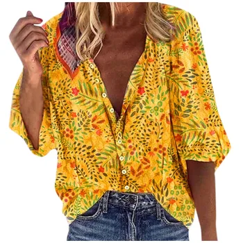 

Blouse women блузка женская Summer autumn tops and blouses V-Collar Printed Long Sleeve Top Blouse Free shipping #3