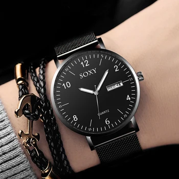 

SOXY Men Watch 2019 Fashion Business Week Date Sport Watches For Men Stainless Steel Reloj Hombre Casual relogio masculino saat