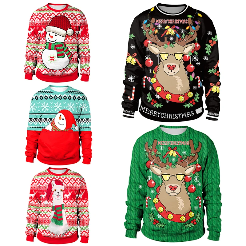 Уродливый Рождественский свитер Санта эльф Забавный пуловер женские мужские майки и свитера Топы Осенняя зимняя одежда