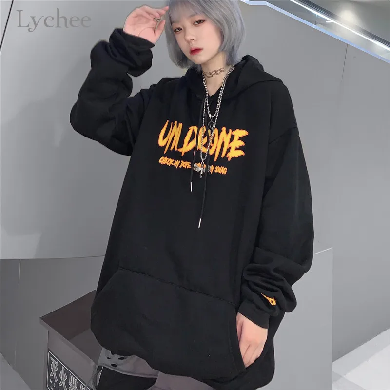 Lychee Harajuku с буквенным принтом женские флисовые толстовки с капюшоном повседневные свободные женские толстовки с карманами весенние осенние зимние женские топы
