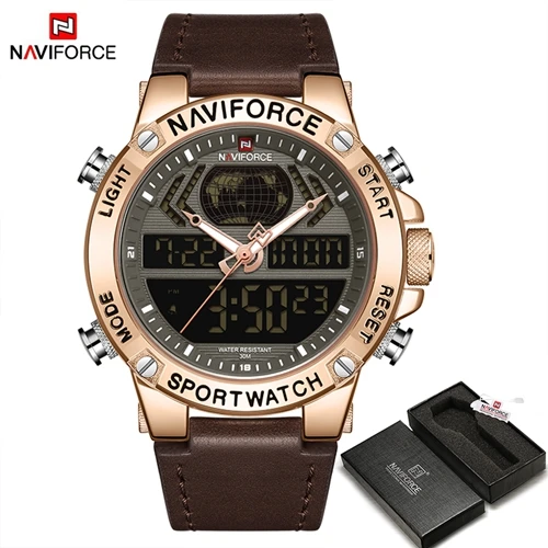 RGBDBNBOX NAVIFORCE Топ люксовый бренд Мужские часы кожа водонепроницаемые спортивные мужские часы кварцевые аналоговые цифровые часы мужские Relogio Masculino - Цвет: RGBDBNBOX