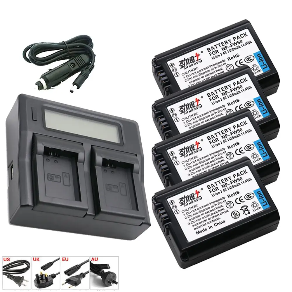 

4X 1950mAh NP-FW50 NP FW50 Camera battery + LCD quickly Dual Charger For Sony A6000 NEX-7 NEX-5N NEX-F3 NEX-5C Alpha 7R II