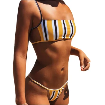 

New style of flat-breasted bikini swimming suit with European and American blockbuster in pure color in 2019