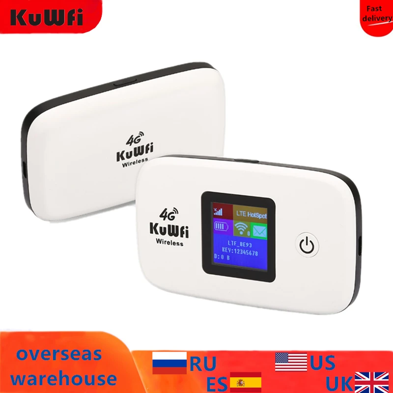 

KuWfi 100Mbps 3G/4G Wifi Router SIM card Mobile Wifi Hotspot 2400mAH Battery Outdoor Wifi with LCD Display up to 10 wifi users