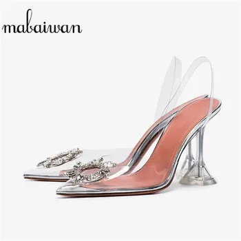 

2020 Transparent PVC Women Sandals High Heel Wedding Dress Shoes Women Summer Clear Crystal Pointed Toe Stilettos Party Pumps