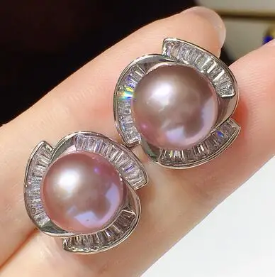 

925 silver wholesale 10-11mm Natural Freshwater pearl earrings Crystal zircon Jewellery