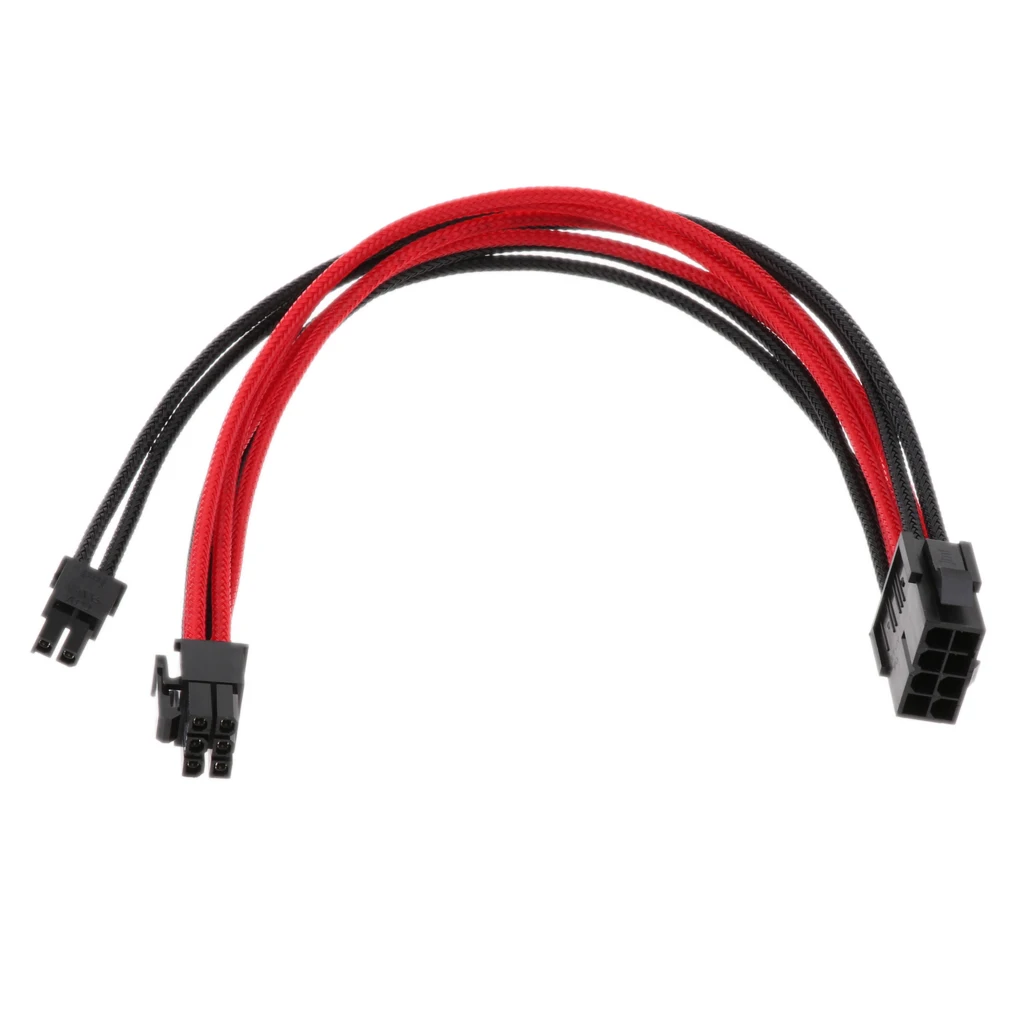 Video Card VGA PCI-E  To 6+2pin Extension Cable Sleeved Black+Red 30cm