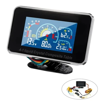 

12V/24V 4 in 1 LCD Car Digital ALARM Gauge Pressure Voltmeter Volt Water Temperature Oil Pressure Fuel Gauge Temperature Sensor