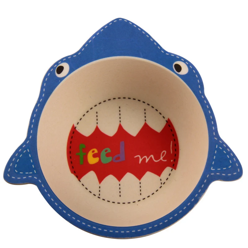 Baby Kids Natural Bamboo Fiber Bowls Cute Cartoon Animal Dishes Baby Feeding Tableware Irregular Children Toddler Portable Plate - Цвет: Shark B