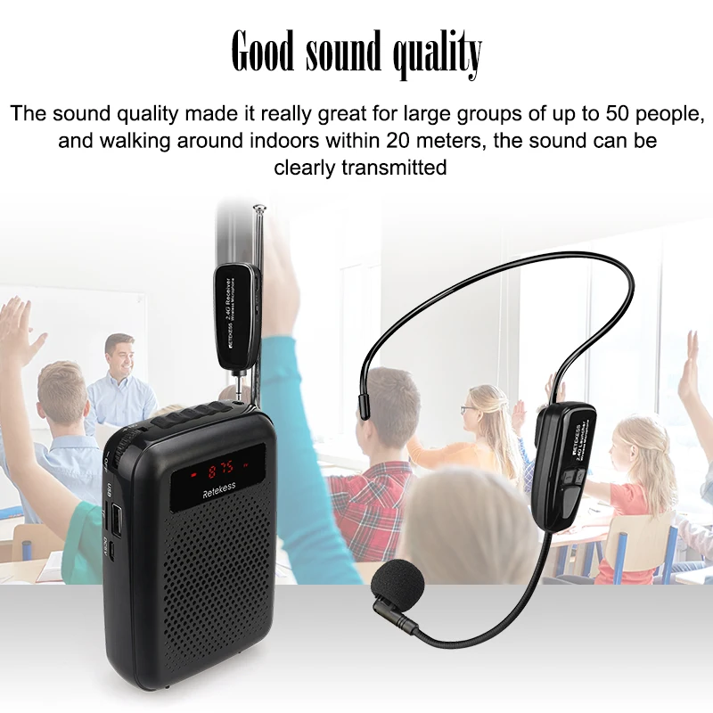 RETEKESS PR16R Megaphon Tragbare 12W FM Aufnahme Stimme Verstärker Lehrer Mikrofon Lautsprecher Mp3 Player FM Radio für Reiseleiter – Detail 4