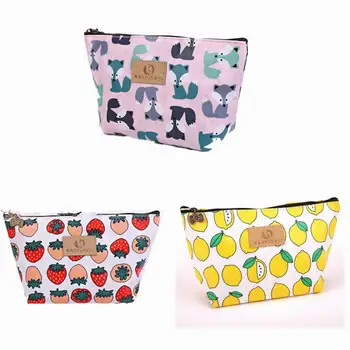 

3pcs Portable Cosmetic Makeup Purse Bag Travel Toiletry Bag Wallet Credit Card Holder For Ladies Girls (Fox+Strawberry+Lemon)