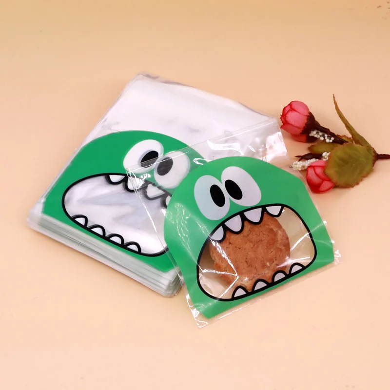 100 шт закуски выпечка печенье конфеты упаковка Зеленый большой рот Самоклеющиеся