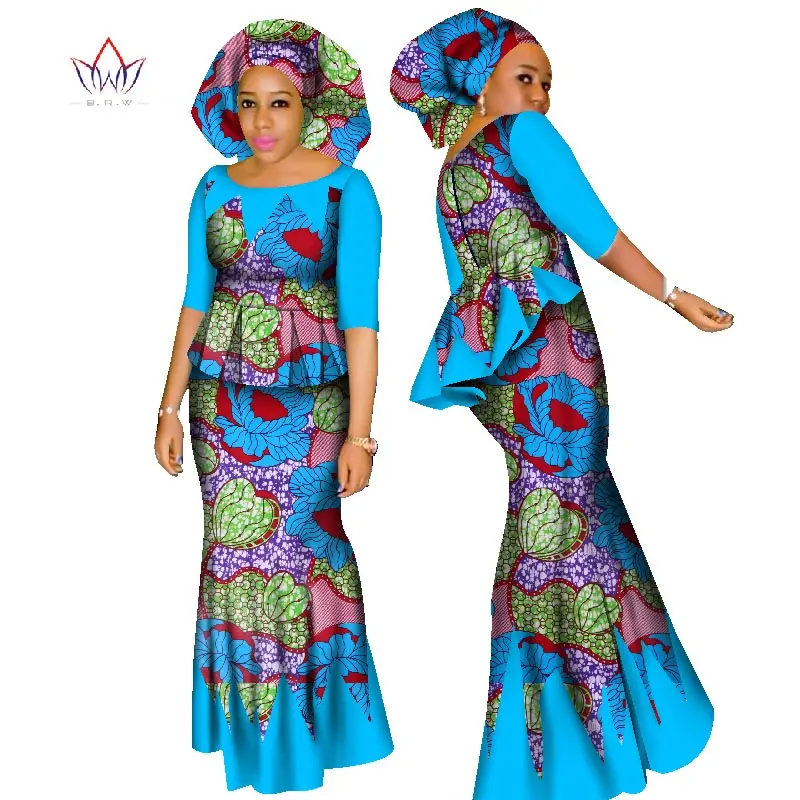 Высококачественный Африканский Женский комплект с юбкой Дашики, хлопковый комплект: укороченный топ и юбка+ головной платок, хороший пошив, женские костюмы, WY1437 - Цвет: 13