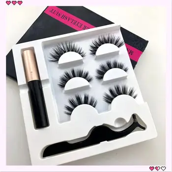 

3D Magnetic Eyelash Magnetic Liquid Eyeliner & Tweezer Set Waterproof Long Lasting Handmade Natural Extension Eye Lashes