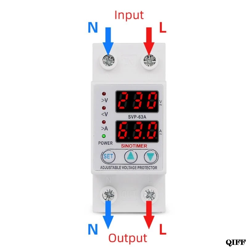 63A 230V перенапряжение защитное устройство предохранитель предельный ток вольтметр