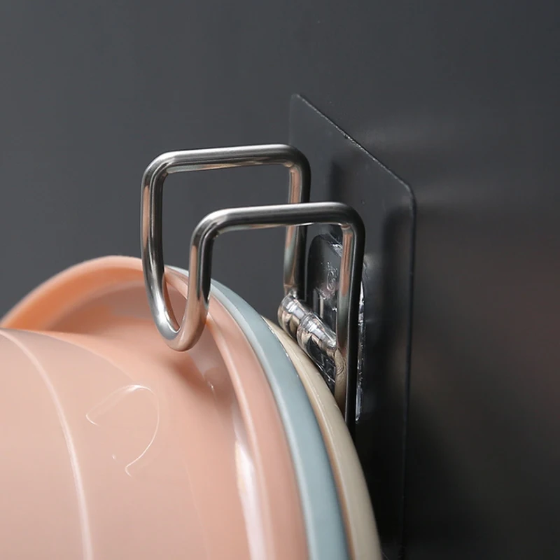 

1PCS Bathroom Kitchen Traceless Washbasin Save Space Organizer Wall Mount Hook Holder Adhesive Storage Rack Punch-free Sticky