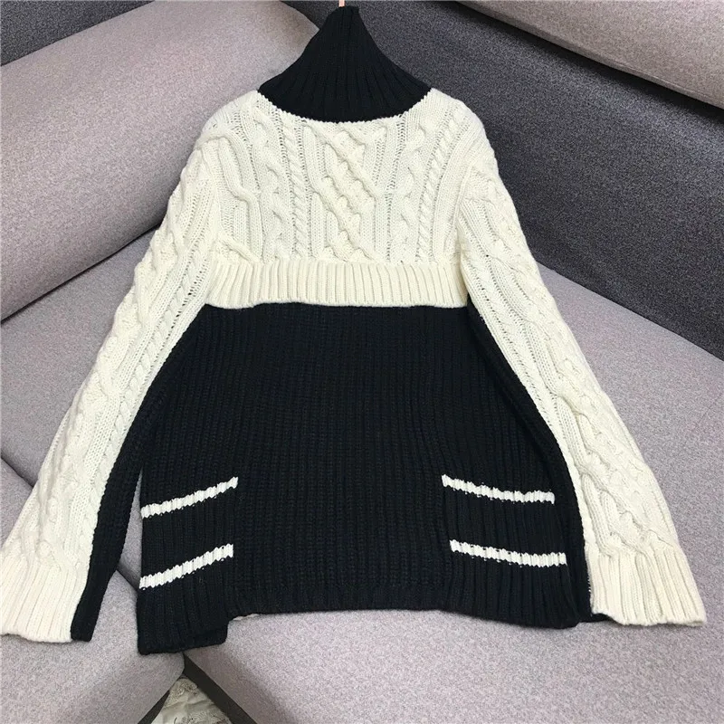 female Sweater autumn and winter new design sense high collar split knit sweater