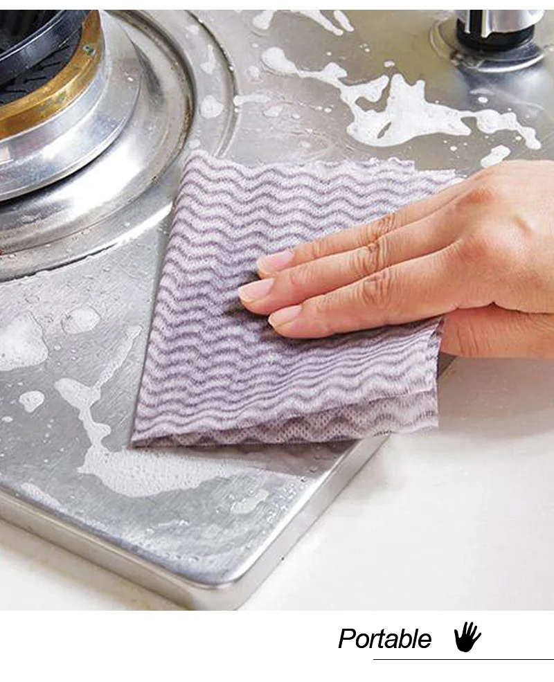 50PCS/Roll Non-woven Kitchen Cleaning Cloth Disposable Eco-friendly Rags Non-stick Oil Absorbent Wipes Kitchen Cleaning Tool