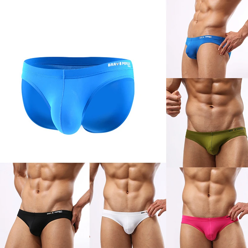 

BRAVE PERSON Mens Ice Silk Briefs Sexy Low Rise U Pouch Briefs Mens Sexy Bikini Briefs Underwear Man