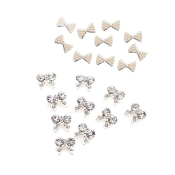 

20 Pcs Bow Tie 3D Rhinestone Nail Art DIY Decoration Clear & Pearl Bows