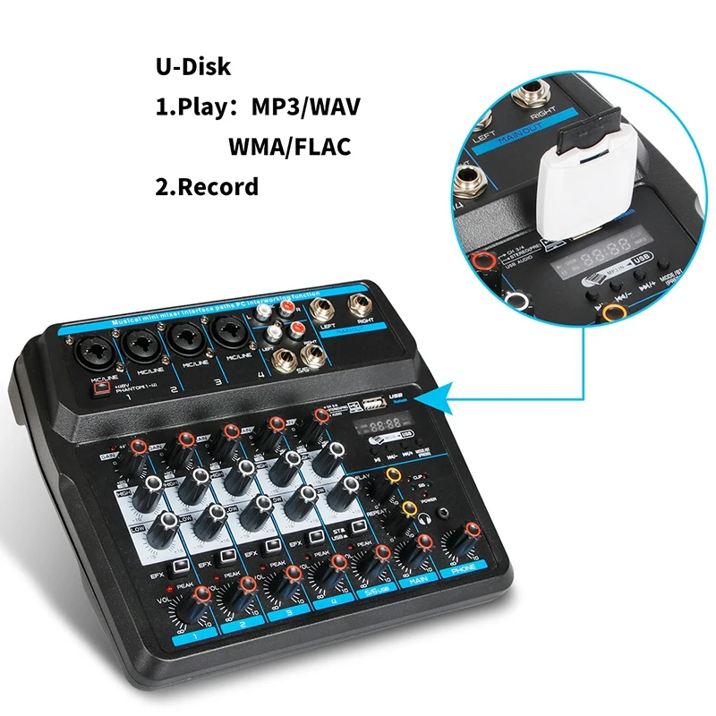 M-6 Portable Mini Mixer o DJ Console with Sound