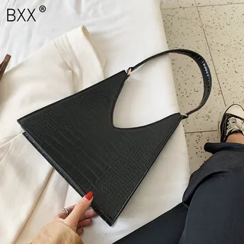 

[BXX] Crocodile Pattern PU Leather Shoulder Bags For Women 2020 Designer Lady Bag Female Solid Color Handbags and Purse HN814