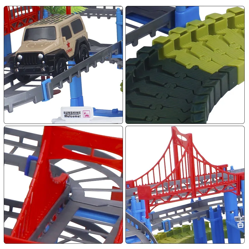 Online Militär Eisenbahn Magische Racing Track Spielen Set Pädagogisches DIY Biegen Flexible Glowing Rennen Armee Track Auto Spielzeug Für Kinder