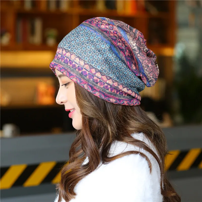 

1pcs Women's gorras Beanies Caps 2020 Summer cotton prints Splicing Ventilation Travel Headscarf Casual Ladies Skullies Hats