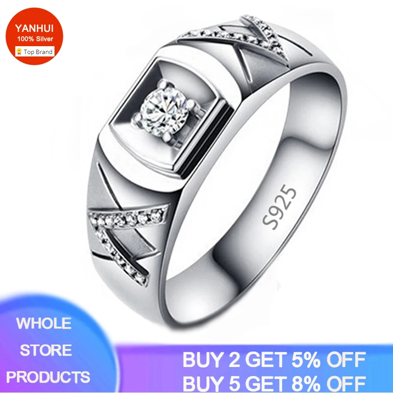 YANHUI New Design Unisex Original 925 Sterling Silver Rings For Lover Proposal Engagement Wedding Band Token Gift Jewelry R077 | Украшения