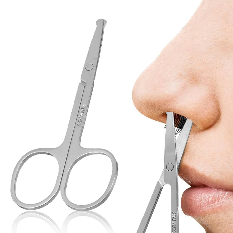 

100% New 1pc 3.5" Stainless Steel Mini Portable Curved Mustache Nose Ear Hair Remover Scissor Trimmer Safety Tips