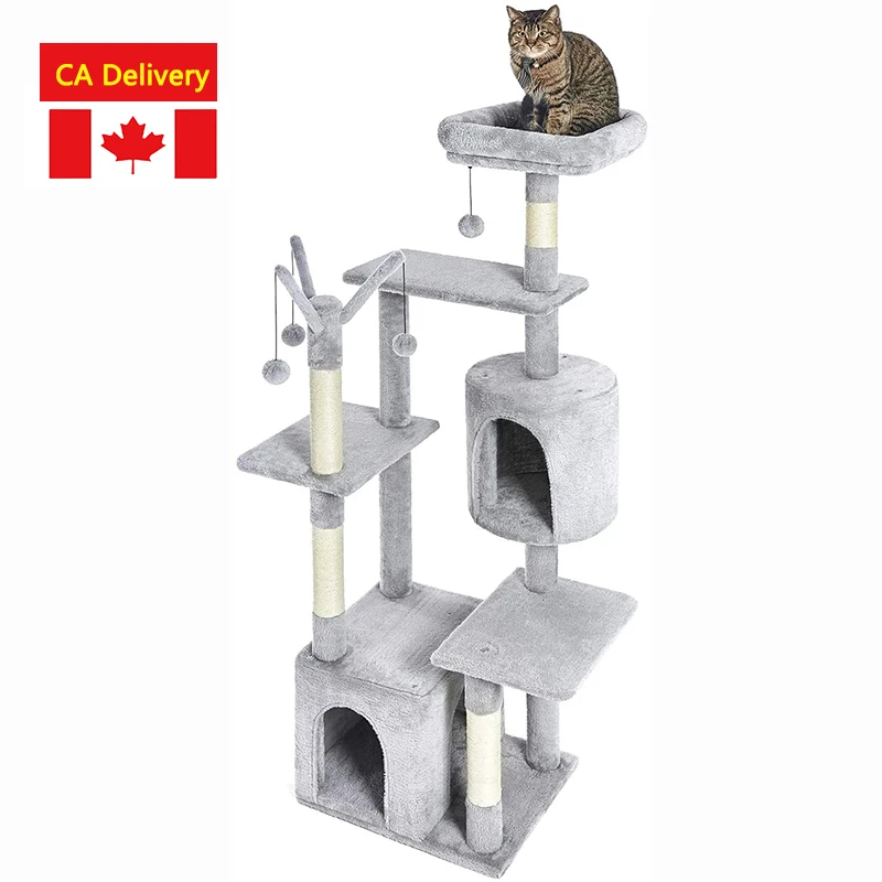 Arbre A Chat En Fausse Fourrure Tour A Chat Avec Jouet Interactif Gris Clair Poste A Gratter Avec Boules Jouets Multifonctions Pour Chats De 57 Pouces Aliexpress