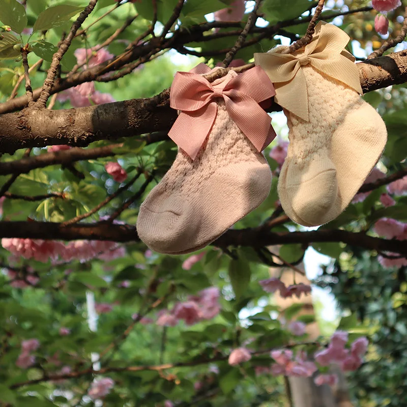 Children Big Bow Socks Kids Girls Princess Toddlers Long Knee High Socks Hollow Out Baby Floor Spanish Pineapple Style Socken