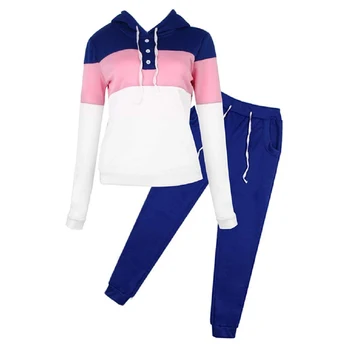 

Women Sport Set Thinck Loose Simple Long Sleeve Color Matching Hat Collar Tops + Casual Slim Pants Two-Piece Suit