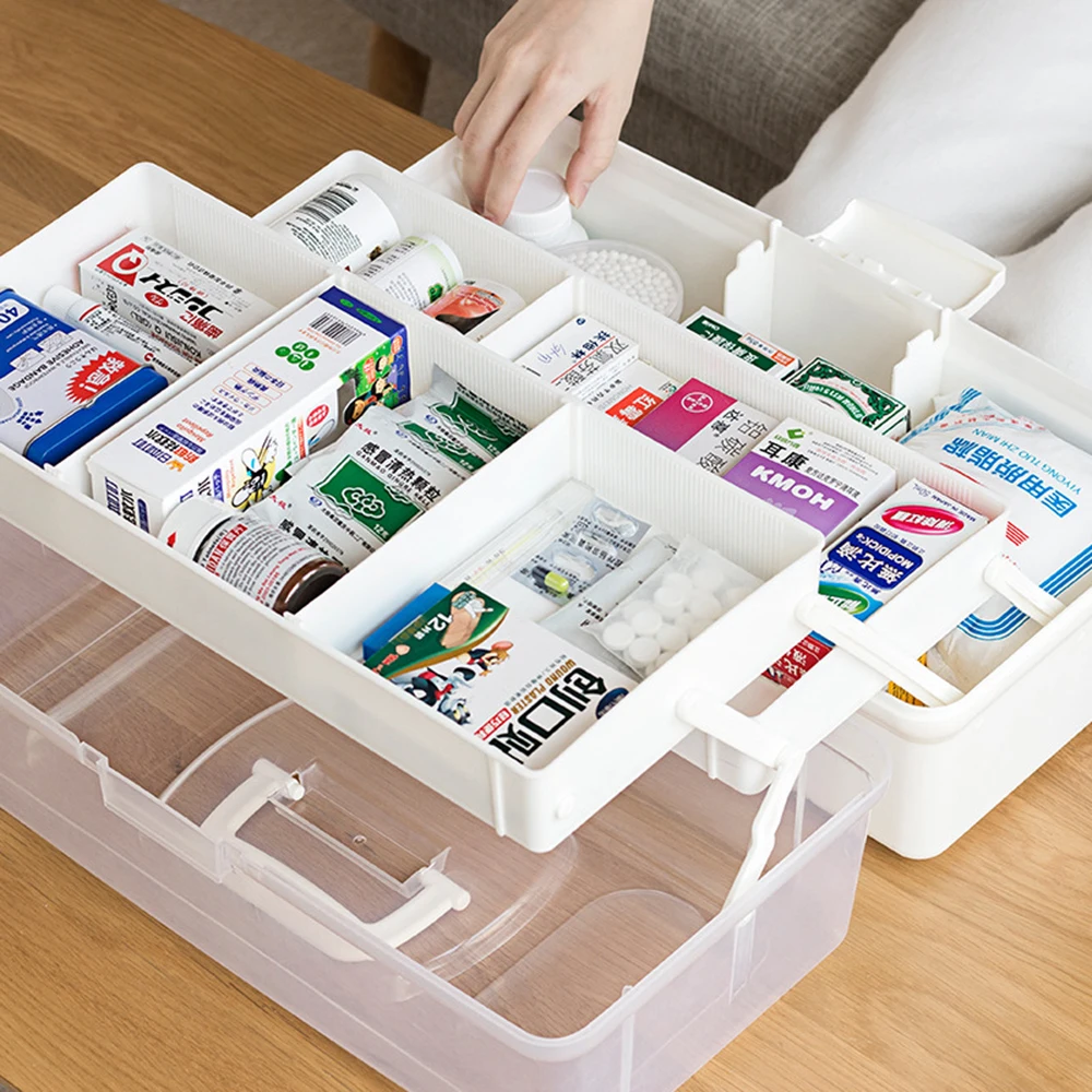 Buy Plastic Storage Box Medicine Box Organizer 3 Layers Multi Functional Portable Medicine Cabinet Family Emergency Kit Box