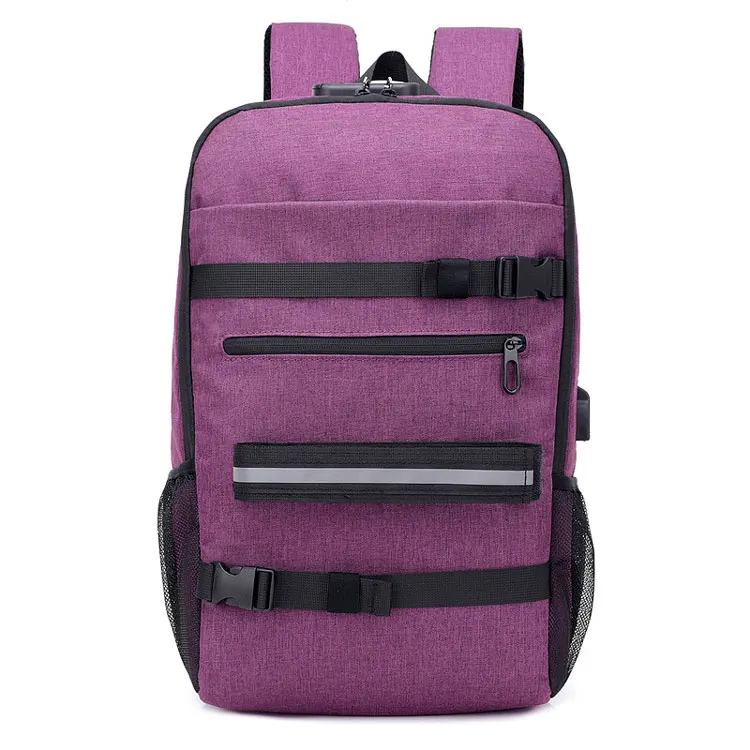Наружная сумка для компьютера, скейтборд, рюкзак, Противоугонная блокировка паролем, зарядка через USB, рюкзак для мужчин и женщин, холщовый рюкзак для путешествий - Цвет: Purple